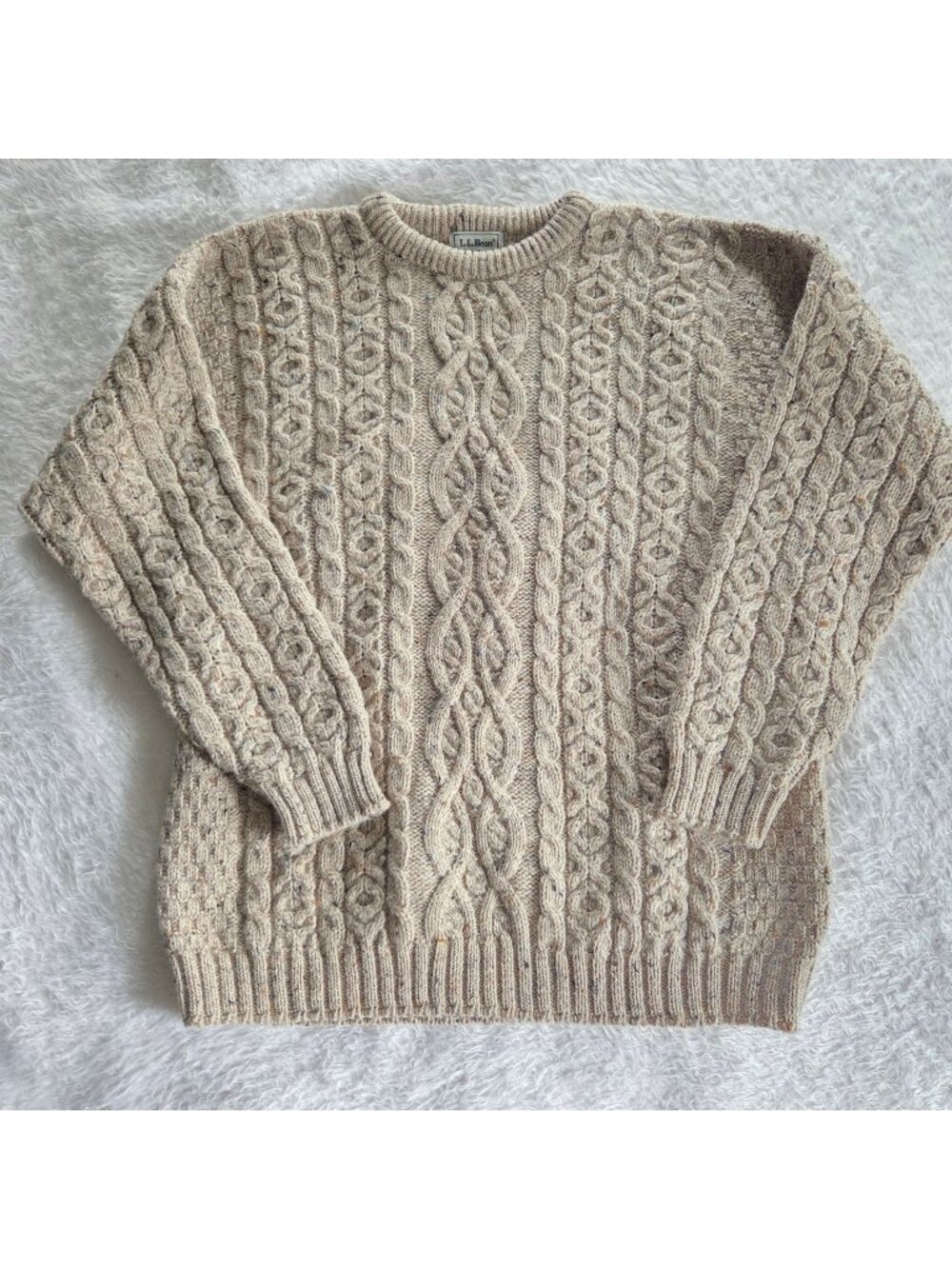 Vintage L.L. Bean Fisherman Sweater 100% Wool Cable Knit Ireland Cream Men's XXL